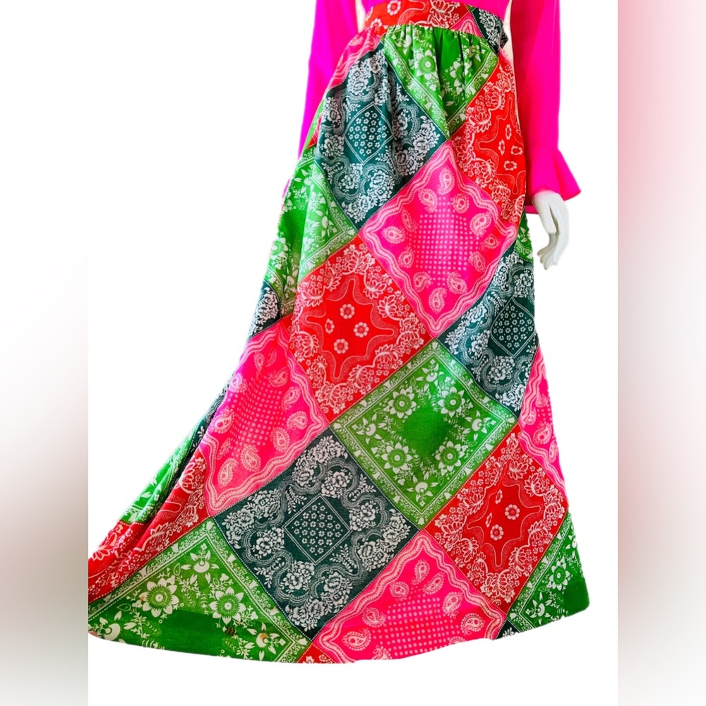 Vtg 70’s Patchwork Bandana Maxi Skirt